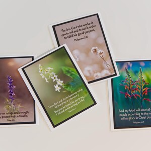 CARTÕES DE SAUDAÇÕES INSPIRADORES {Conjunto de 4 cartões} – Cartões religiosos – Cartões de notas cristãos – Botânicos – Versículos bíblicos – Cartões de escrituras