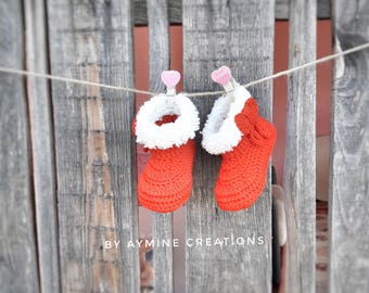 Crochet Santa Baby Booties, Red Christmas Slippers