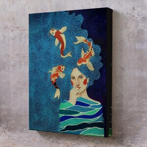 Deep-Looking Woman Painting, Large Wall Art, Surreal Modern Wall Decor, Framed Canvas Wall Art, Housewarming Gift, Surreal Canvas Wall Art