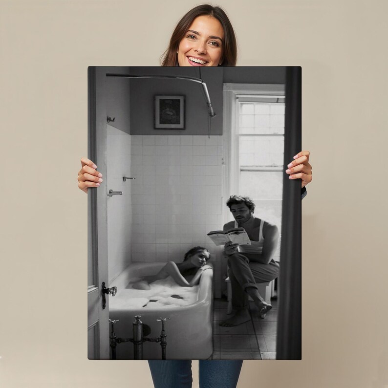 Man Reading A Book To A Woman İn The Bathtub Painting