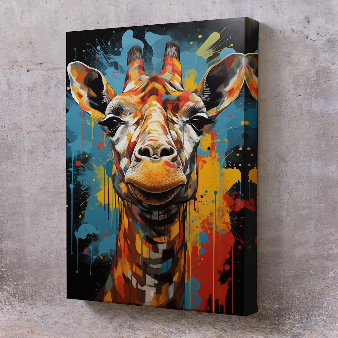 Colorful Giraffe Canvas Painting, Modern Animal Wall Art - Etsy