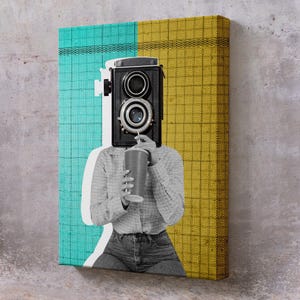 Abstract Woman With Camera Head Pop Art Painting, Populer Canvas Wall Art, Pop Art Canvas Wall Art, Pop Art Canvas Print, Housewarming Gifts