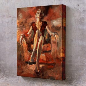 Sexy Woman Sitting On A Sofa Painting, Large Wall Art, Nü Canvas Wall Art, Nü Modern Wall Decor, Nü Canvas Print, Framed Canvas Wall Art