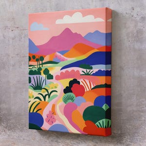 Pastel Minimalist Landscape Canvas Painting, Framed Canvas Wall Art, İllustration Canvas Wall Art, Housewarming Gifts, Large Wall Art