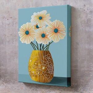 White Flowers İn A Vase Canvas Painting, Flower Modern Wall Decor, Housewarming Gifts, Flower Canvas Print, Framed Canvas Wall Art