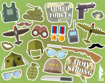 Army Printable Photobooth Props, Printable camoflage props,Army Party Props, Printable Military props, Army party, Army Theme Birthday Party