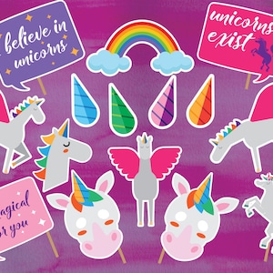 Unicorn Photo Booth Props Unicorn Party Decor Unicorn Photo Props Birthday Party Photo Booth Props unicorn Party Decor Rainbow Party image 1