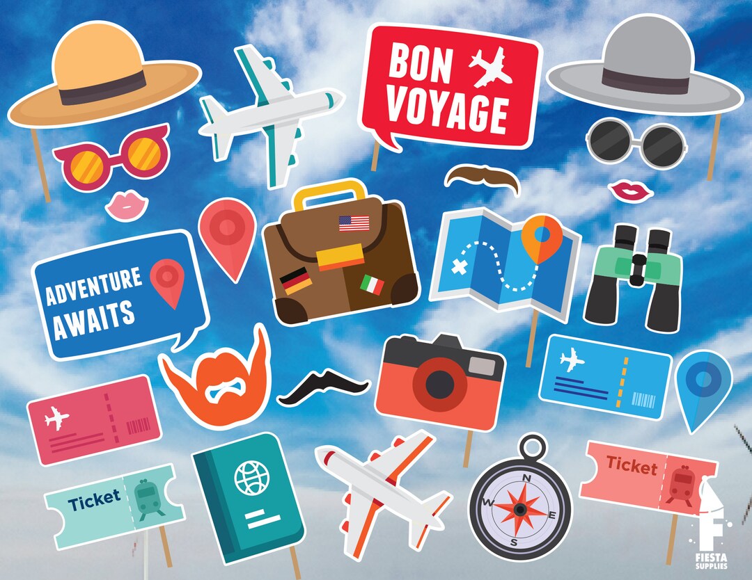 26 PRINTABLE Bon Voyage Photo Booth Props, Going Away Photo Booth Prop ...