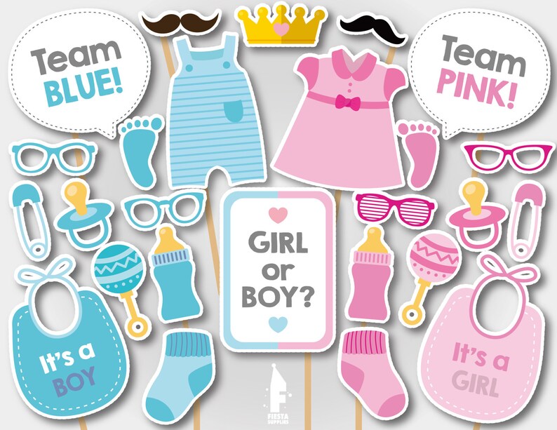 Printable Gender Reveal Photo Booth Props Gender Reveal Team - Etsy