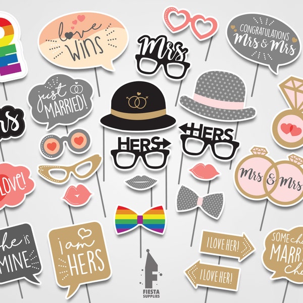 Gay Wedding Photo Booth Props - Printable Gay wedding photobooth -Lesbian wedding Props -Love Is Love- Same sex props