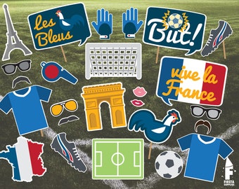 France FIFA Qatar World Cup 2022, Les Bleus Soccer Printable Photobooth Props, France Support Soccer Props.