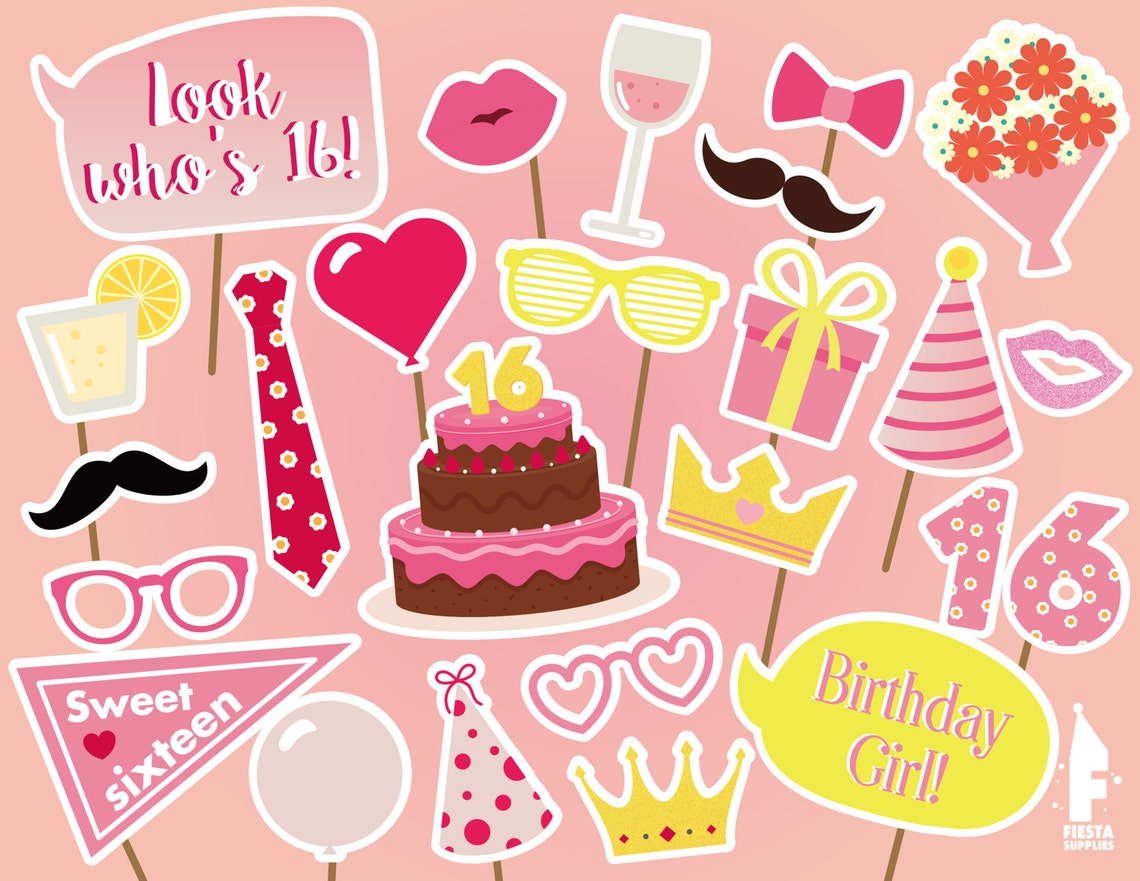 Printable Sweet Sixteen Photo Booth Props Sweet Sixteen Etsy