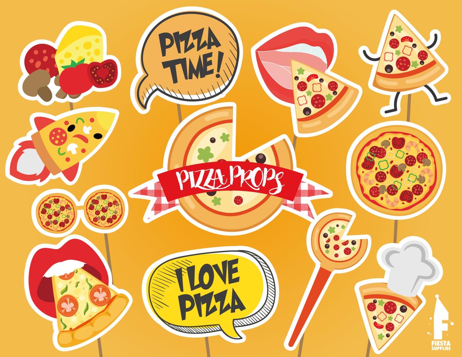 Pizza Party Birthday Party Pizza Party Props Pizza Photo Booth Props Printable PDF Office Pizza Party School Pizza Party