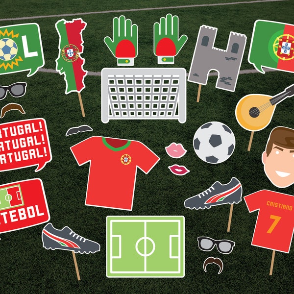 Portugal FIFA Qatar World Cup 2022, Portugal Soccer Printable Photobooth Props, Portugal Support Soccer Props.