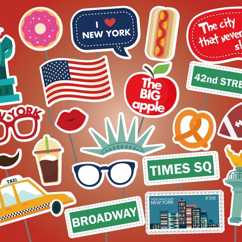 New York Party Photo Booth Printable Props New Yorker Themed - Etsy