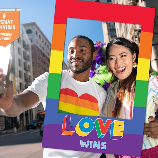 Printable PRIDE FESTIVAL Celebration Selfie Frame- Gay Pride - LGBTQ Rainbow Party Props Kit - Love is Love Printable Props- Pride Backdrops