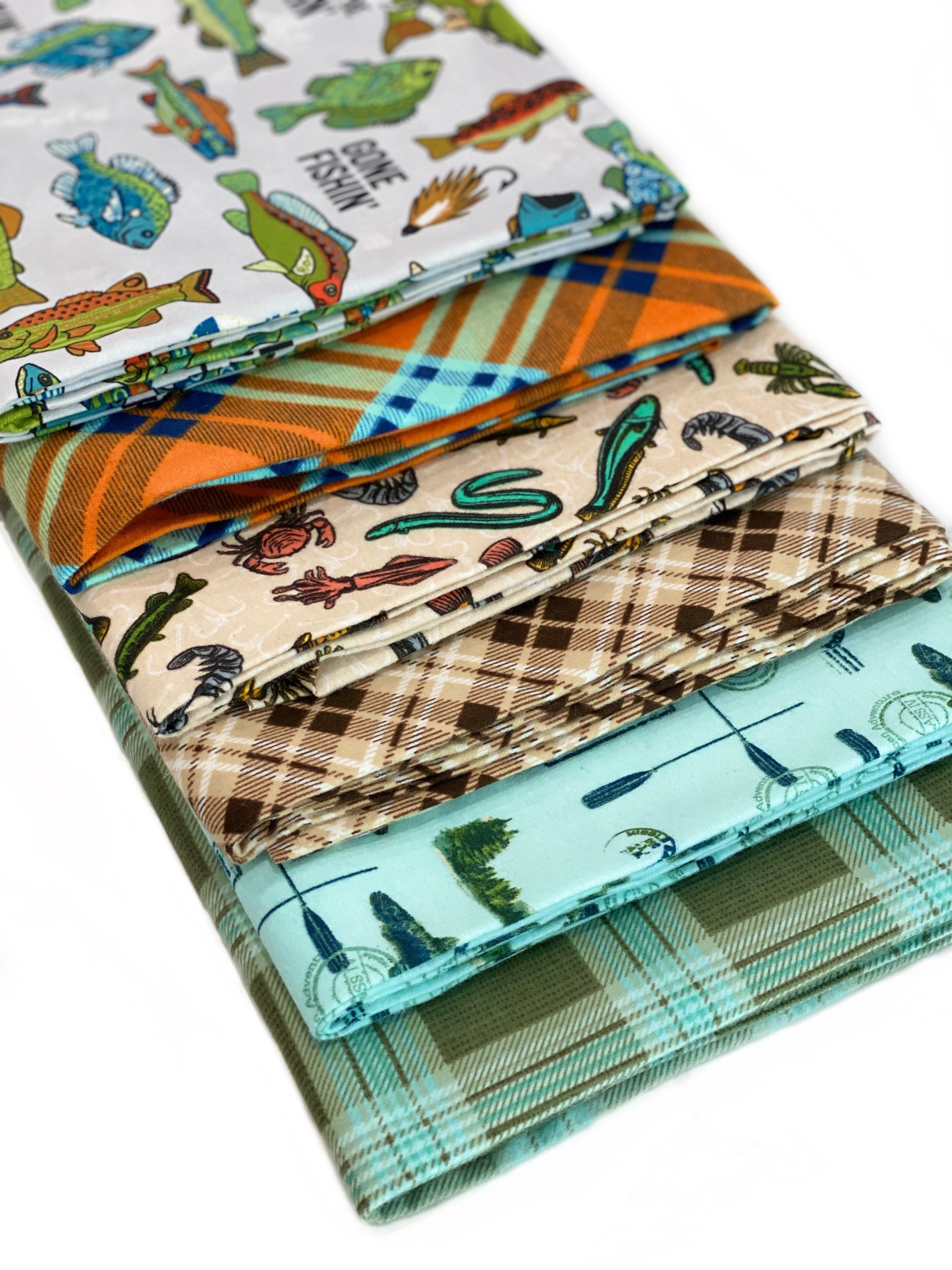 1/2 YD Fishing Themed Flannel Cotton Fabric Collection 6 Etsy