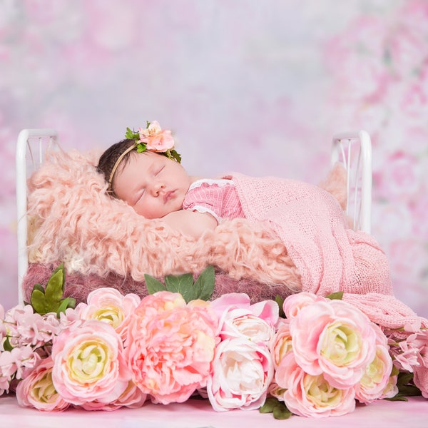 Newborn Digital Overlay for Photoshop newborn editing newborn composite digital background for newborn baby girl flowers bed vintage