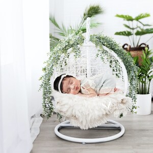 Newborn Digital Backdrop White Boho Swing with Greeneries Newborn Digital Background