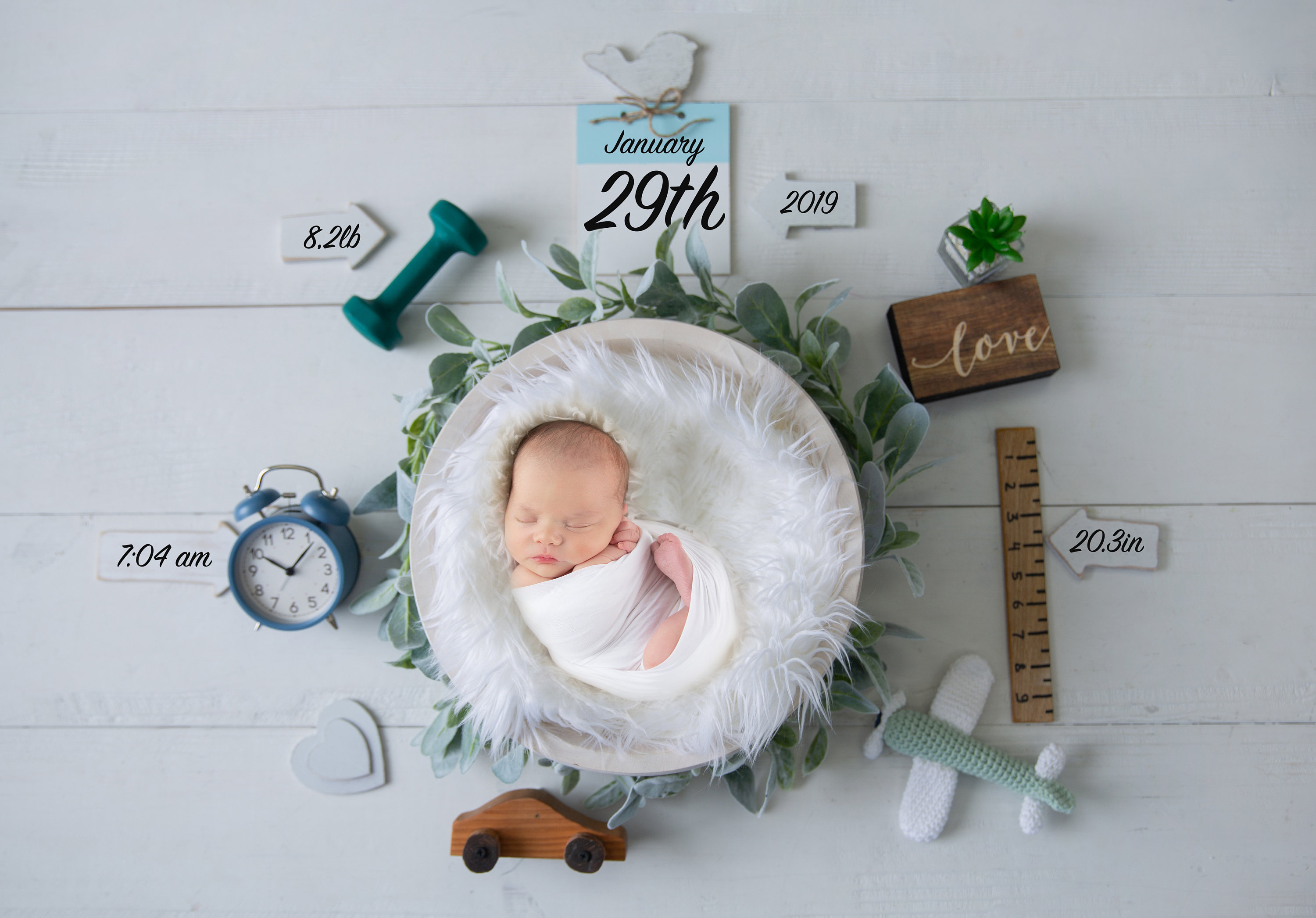 Newborn Baby Birth Announcement Photography Digital Backdrop Boy