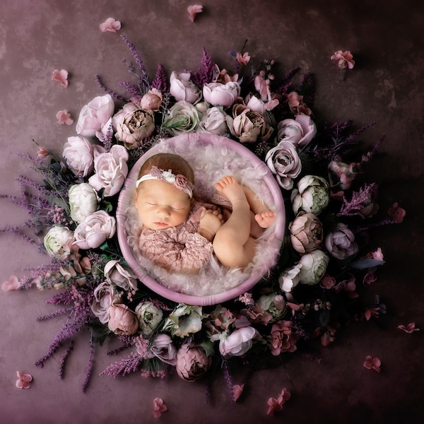 Newborn Digital Backdrop, Newborn Digital Background Earthy Tones Floral Backdrop, Newborn Photography Backdrop Digital, Girl Floral Wreath