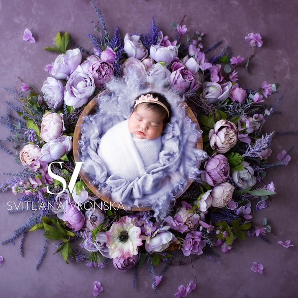 Digital Background Newborn Girl Digital Backdrop, Spring Girl Floral Wreath, Newborn Photography Digital Prop Composite, Floral Nest Prop