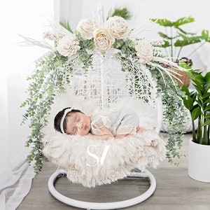 Newborn Digital Backdrop Boho Style Floral Swing for Newborn Photo Composite Newborn Digital Background