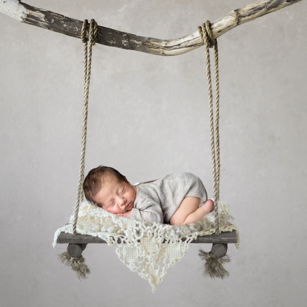 Newborn Digital Backdrop Digital Swing Prop for Boy or Girl Newborn Digital Background Wooden Swing for Digital Composite