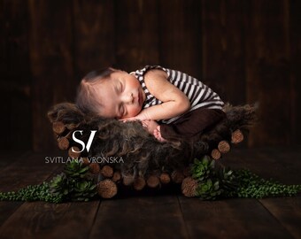 Newborn Digital Backdrop Rustic Wooden Bed with Greens Newborn Digital Background Newborn Photography Backdrop