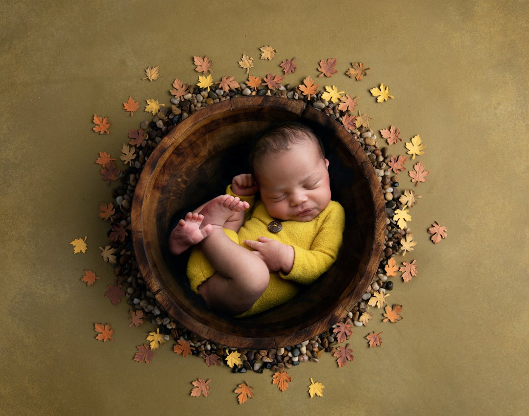 Fall Newborn Digital Backdrop With Autumn Leaves Newborn Digital