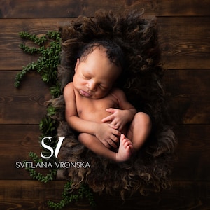 Newborn Digital Backdrop Brown Fur with Greens on a Wooden Background Boy Backdrop Newborn Photography Backdrop