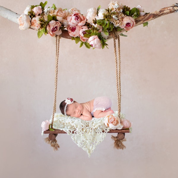 Newborn Floral Swing Digital Backdrop/Prop Woden Swing Pink Peony Flowers Newborn Swing Prop Digital Background