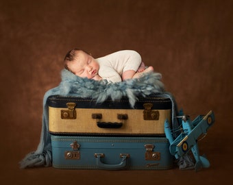Newborn Digital Background Boy Digital Prop Rustic Colors Luggages for Newborn Photography, Newborn Digital Backdrop
