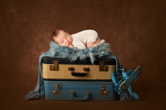 Newborn Digital Background Boy Digital Prop Rustic Colors Luggages for Newborn Photography, Newborn Digital Backdrop