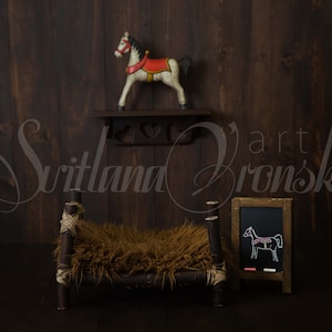 Digital Backdrop Prop a Little Dreamer Newborn Boy Digital Background Horse Rider Equesrian Photography Prop Wooden Bed Log Cabin
