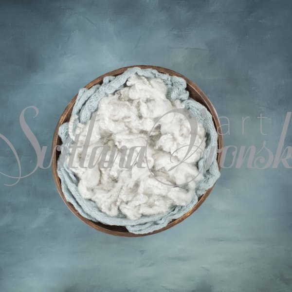 Digital Background Newborn Photo Overlay, Soft Grey with Gentle Blue Colors Wooden Bowl Newborn Digital Background Digital Photo Prop