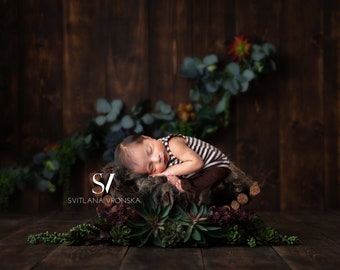 Newborn Digital Backdrop Wooden Log Bed