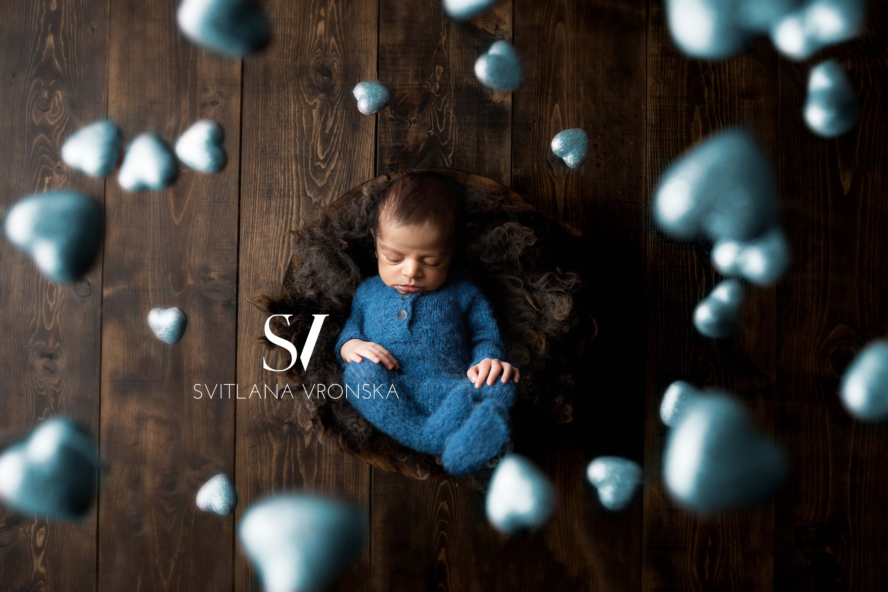 Newborn Digital Backdrop Boy Newborn Digital Background Blue Hearts Over the Wooden Background Newborn Photo Backdrop