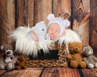 DIGITAL BACKDROP for newborn photography, Newborn Digital Backdrop Instant Download, a bucket , teddy bears and white fur