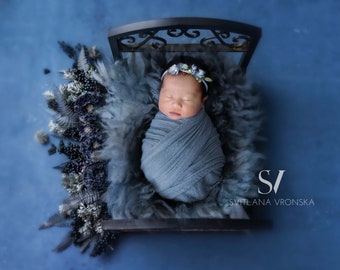 Newborn Digital Backdrop Blue Floral Bed Newborn Digital Background for Newborn Photography Composite