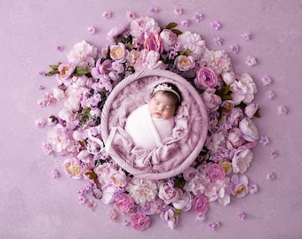 Digital Backdrop Newborn Girl Pink Floral Busket Photo Prop, Newborn Digital Background for Newborn Photographers High Res jpeg file