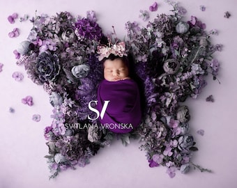 Newborn Digital Backdrop Floral Butterfly Purple Newborn Digital Background, Newborn Photography Prop, Flower Butterfly Prop