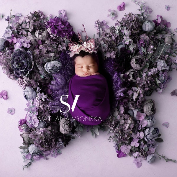 Newborn Digital Backdrop Floral Butterfly Purple Newborn Digital Background, Newborn Photography Prop, Flower Butterfly Prop