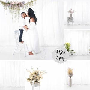 33 Backlit Curtain Backdrops plus 6 png files of Chandeliers and Vases, Photoshop Digital Backdrops for Maternity and Portrait Photography