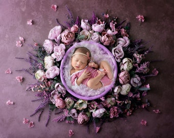 Digital Backdrop Newborn Digital Background Girl, Spring Floral Wreath/Nest for Newborn Photography, Girl Floral Backdrop