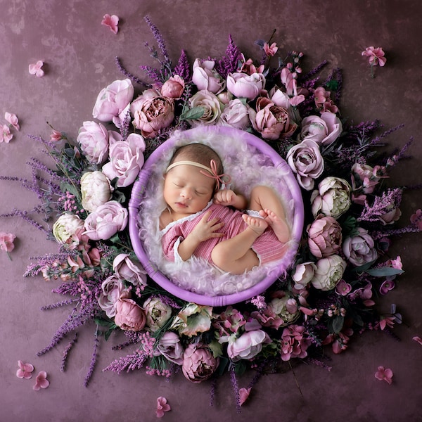 Digital Backdrop Newborn Digital Background Girl, Spring Floral Wreath/Nest for Newborn Photography, Girl Floral Backdrop