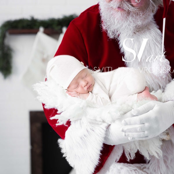 Christmas Digital Backdrop Newborn Digital Background Santa Claus Holding a Baby Digital Overlay for Newborn Composite