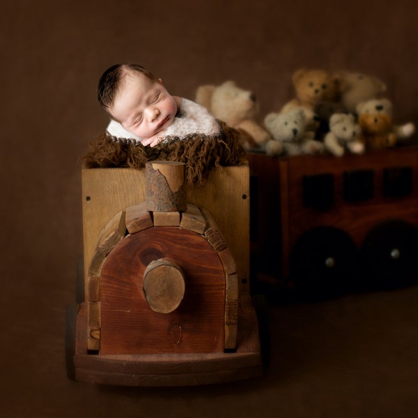 Newborn Digital Background Newborn Train Prop with Teddy Bears, Newborn Digital Backdrop, Newborn Backdrop Digital Prop