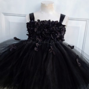 Black Tutu Dress, Baby Toddler Girl Birthday Dress, Hydrangea dress ,  Gothic Wedding