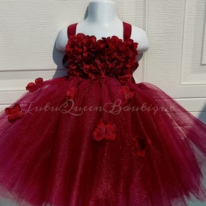 Burgundy Flower Tutu Dress ,Baby Toddler Girl Birthday Dress Cake Smash  Wine Wedding